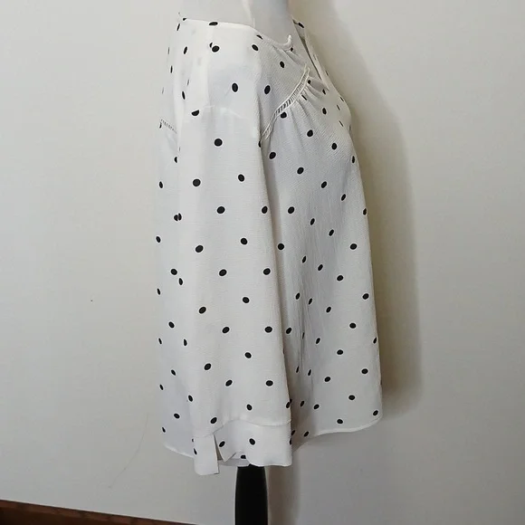 Fever women's slit collar polka dot quarter sleeve blouse size large - Picture 5 of 13